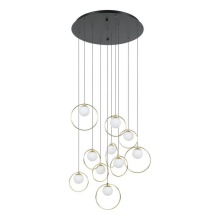 Eglo 206084A - 10 LT Integrated LED Cascade Pendant w/ Black & Shiny Brass Finish & White Shades