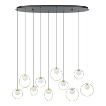 Eglo 206114A - 10 LT Integrated LED Linear Pendant w/ Black & Shiny Brass Finish & White Shades
