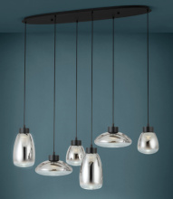 Eglo 390301A - 6 LT Linear Pendant w/ Black Finish & Chrome Smoked Glass Shades