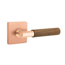 Emtek 5210SRG.TASRG.WNWD.LH - Select Privacy, Square Rosette Satin Rose Gold, T-Bar Stem Satin Rose Gold, Dark Walnut Handle, LH