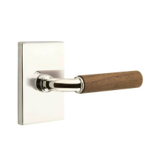 Emtek 5112US14.RAUS14.WNWD.RH - Select Passage, Modern Rectangular Rosette US14, R-Bar Stem US14, Dark Walnut Handle, RH