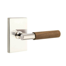 Emtek 5112US14.TAUS14.WNWD.RH - Select Passage, Modern Rectangular Rosette US14, T-Bar Stem US14, Dark Walnut Handle, RH