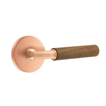 Emtek 5209SRG.RASRG.WNWD.RH - Select Privacy, Disk Rosette Satin Rose Gold, R-Bar Stem Satin Rose Gold, Dark Walnut Handle, RH