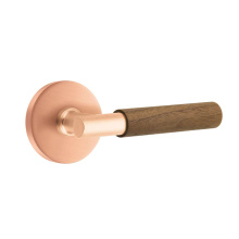 Emtek 5209SRG.TASRG.WNWD.RH - Select Privacy, Disk Rosette Satin Rose Gold, T-Bar Stem Satin Rose Gold, Dark Walnut Handle, RH