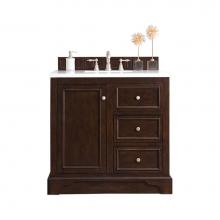 James Martin Furniture 825-V36-BNM-3CLW - De Soto 36'' Single Vanity, Burnished Mahogany, w/ 3 CM Classic White Quartz Top