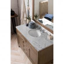 James Martin Furniture 305-V48-WWW-3OCAR - Chicago 48'' Single Vanity, Whitewashed Walnut, with  3 CM Carrara White Top w/ Oval Sin