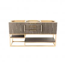 James Martin Furniture 388-V59D-AGR-RG-MW - Columbia 59'' Double Vanity, Ash Gray, Radiant Gold w/ Matte White Solid Surface Top