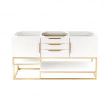 James Martin Furniture 388-V59D-GW-RG-MW - Columbia 59'' Double Vanity, Glossy White, Radiant Gold w/ Matte White Solid Surface Top