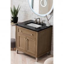James Martin Furniture 305-V30-WWW-3IBK - Chicago 30'' Single Vanity Whitewashed Walnut w/ 3 CM Iconic Black Quartz Top