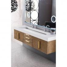 James Martin Furniture 389-V72D-LTO-G-MW - Mercer Island 72'' Double Vanity, Latte Oak, Radiant Gold w/ Matte White Solid Surface T
