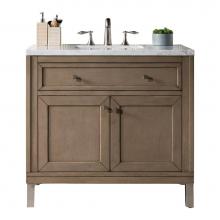 James Martin Furniture 305-V36-WWW-3CAR - Chicago 36'' Whitewashed Walnut Single Vanity w/ 3 CM Carrara Marble Top