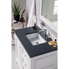 James Martin Furniture 825-V36-BW-3CSP - De Soto 36'' Single Vanity, Bright White, w/ 3 CM Charcoal Soapstone Quartz Top