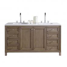 James Martin Furniture 305-V60D-WWW-3CLW - Chicago 60'' Double Vanity Whitewashed Walnut, w/ 3 CM Classic White Quartz Top
