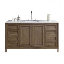 James Martin Furniture 305-V60S-WWW-3CLW - Chicago 60'' Single Vanity Whitewashed Walnut, w/ 3 CM Classic White Quartz Top