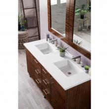 James Martin Furniture 850-V60D-AWT-3CLW - Metropolitan 60'' Double Vanity, American Walnut, w/ 3 CM Classic White Quartz Top