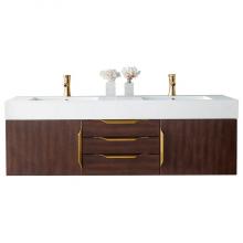 James Martin Furniture 389-V59D-CFO-G-GW - Mercer Island 59'' Double Vanity, Coffee Oak, Radiant Gold w/ Glossy White Composite Top