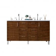 James Martin Furniture 850-V60D-AWT-3CAR - Metropolitan 60'' American Walnut Double Vanity w/ 3 CM Carrara Marble Top