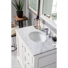 James Martin Furniture 825-V36-BW-3OCAR - De Soto 36'' Single Vanity, Bright White, with  3 CM Carrara White Top w/ Oval Sink