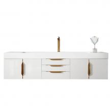 James Martin Furniture 389-V72S-GW-G-GW - Mercer Island 72'' Single Vanity, Glossy White, Radiant Gold w/ Glossy White Composite T
