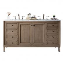 James Martin Furniture 305-V60D-WWW-3CAR - Chicago 60'' Whitewashed Walnut Double Vanity w/ 3 CM Carrara Marble Top