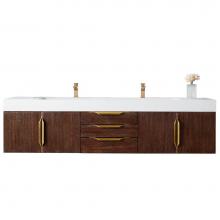 James Martin Furniture 389-V72D-CFO-G-GW - Mercer Island 72'' Double Vanity, Coffee Oak, Radiant Gold w/ Glossy White Composite Top