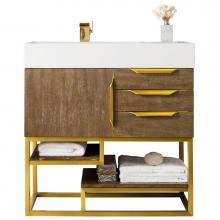 James Martin Furniture 388-V36-LTO-RG-GW - Columbia 36'' Single Vanity, Latte Oak, Radiant Gold w/ Glossy White Composite Top