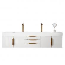 James Martin Furniture 389-V72D-GW-G-GW - Mercer Island 72'' Double Vanity, Glossy White, Radiant Gold w/ Glossy White Composite T