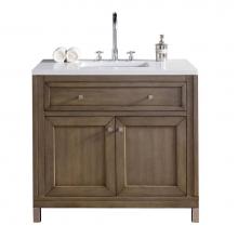 James Martin Furniture 305-V36-WWW-3CLW - Chicago 36'' Single Vanity Whitewashed Walnut, w/ 3 CM Classic White Quartz Top