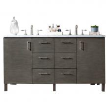 James Martin Furniture 850-V60D-SOK-3CAR - Metropolitan 60'' Silver Oak Double Vanity w/ 3 CM Carrara Marble Top