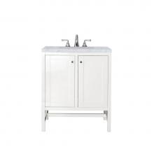 James Martin Furniture E445-V30-GW-3CAR - Addison 30'' Single Vanity Cabinet (w/Doors), Glossy White, w/ 3 CM Carrara White Top