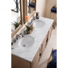 James Martin Furniture 620-V60D-WW-3OCAR - Portland 60'' Double Vanity Whitewashed Walnut, w/ 3 CM Carrara White Top