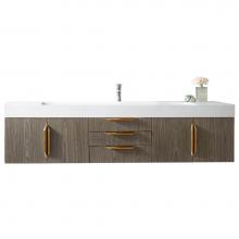 James Martin Furniture 389-V72S-AGR-G-GW - Mercer Island 72'' Single Vanity, Ash Gray, Radiant Gold w/ Glossy White Composite Top