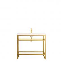 James Martin Furniture C105-V39.5-RGD-WG - Boston 39.5'' Stainless Steel Sink Console, Radiant Gold w/ White Glossy Resin Counterto