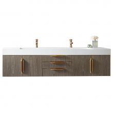 James Martin Furniture 389-V72D-AGR-G-GW - Mercer Island 72'' Double Vanity, Ash Gray, Radiant Gold w/ Glossy White Composite Top