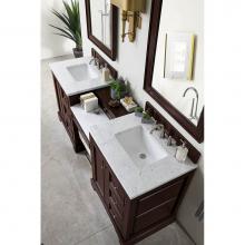 James Martin Furniture 825-V82-BNM-DU-CAR - De Soto 82'' Double Vanity Set, Burnished Mahogany w/ Makeup Table, 3 CM Carrara Marble