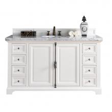 James Martin Furniture 238-105-V60S-BW-3CAR - Providence 60'' Bright White Single Vanity w/ 3 CM Carrara Marble Top