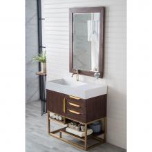 James Martin Furniture 388-V36-CFO-RG-GW - Columbia 36'' Single Vanity, Coffee Oak, Radiant Gold w/ Glossy White Composite Top