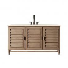 James Martin Furniture 620-V60S-WW-3EMR - Portland 60'' Single Vanity Whitewashed Walnut, w/ 3 CM Eternal Marfil Quartz Top