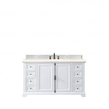 James Martin Furniture 238-105-V60S-BW-3EMR - Providence 60'' Single Vanity Cabinet, Bright White, w/ 3 CM Eternal Marfil Quartz Top