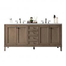 James Martin Furniture 305-V72-WWW-3CAR - Chicago 72'' Whitewashed Walnut Double Vanity w/ 3 CM Carrara Marble Top