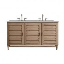 James Martin Furniture 620-V60D-WW-3ESR - Portland 60'' Double Vanity Whitewashed Walnut, w/ 3 CM Eternal Serena Quartz Top