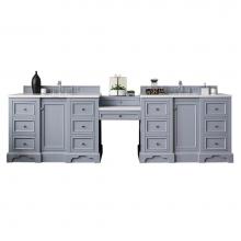 James Martin Furniture 825-V118-SL-DU-CLW - De Soto 118'' Double Vanity Set, Silver Gray w/ Makeup Table, 3 CM Classic White Quartz