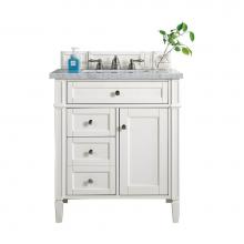 James Martin Furniture 650-V30-BW-3CAR - Brittany 30'' Single Vanity, Bright White w/ 3 CM Carrara Marble Top