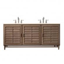 James Martin Furniture 620-V72-WW-3EMR - Portland 72'' Double Vanity Whitewashed Walnut, w/ 3 CM Eternal Marfil Quartz Top