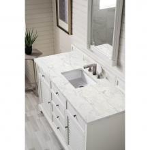 James Martin Furniture 238-105-V60S-BW-3EJP - Providence 60'' Single Vanity Cabinet, Bright White, w/ 3 CM Eternal Jasmine Pearl Quart