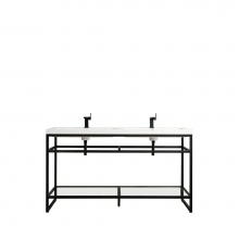 James Martin Furniture C105-V63-MBK-WG - Boston 63'' Stainless Steel Sink Console (Double Basins), Matte Black w/ White Glossy Re