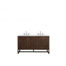 James Martin Furniture E645-V60D-MCA-3EJP - Athens 60'' Double Vanity Cabinet, Mid Century Acacia, w/ 3 CM Eternal Jasmine Pearl Qua