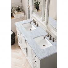 James Martin Furniture 238-105-V60D-BW-3CAR - Providence 60'' Bright White Double Vanity w/ 3 CM Carrara Marble Top