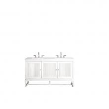 James Martin Furniture E645-V60D-GW-3CLW - Athens 60'' Double Vanity Cabinet, Glossy White, w/ 3 CM Classic White Quartz Top