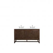 James Martin Furniture E645-V60D-MCA-3AF - Athens 60'' Double Vanity Cabinet, Mid Century Acacia, w/ 3 CM Arctic Fall Solid Surface